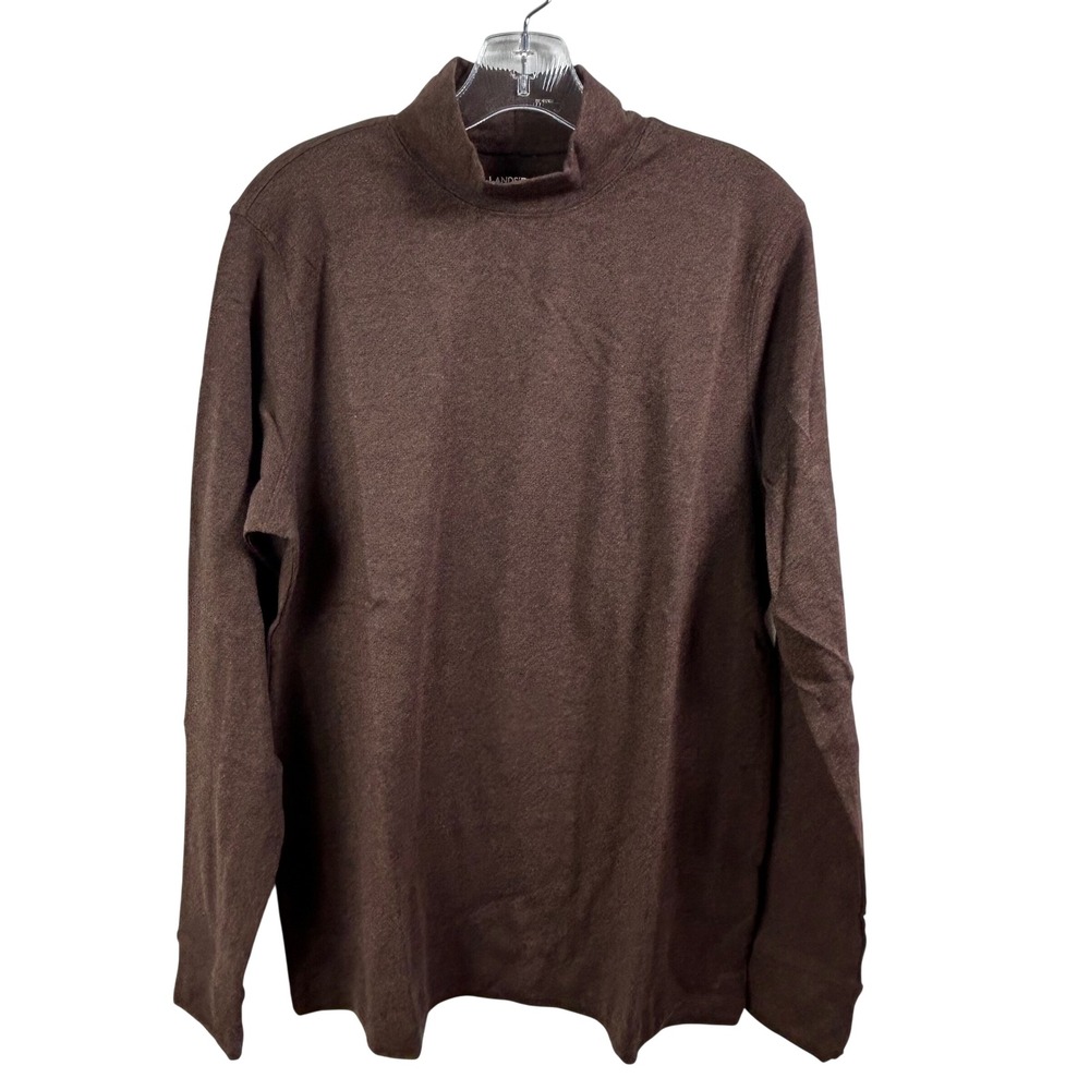 Lands End Womens Relaxed Fit Mock Neck Long Sleeve Shirt Brown Heather Large